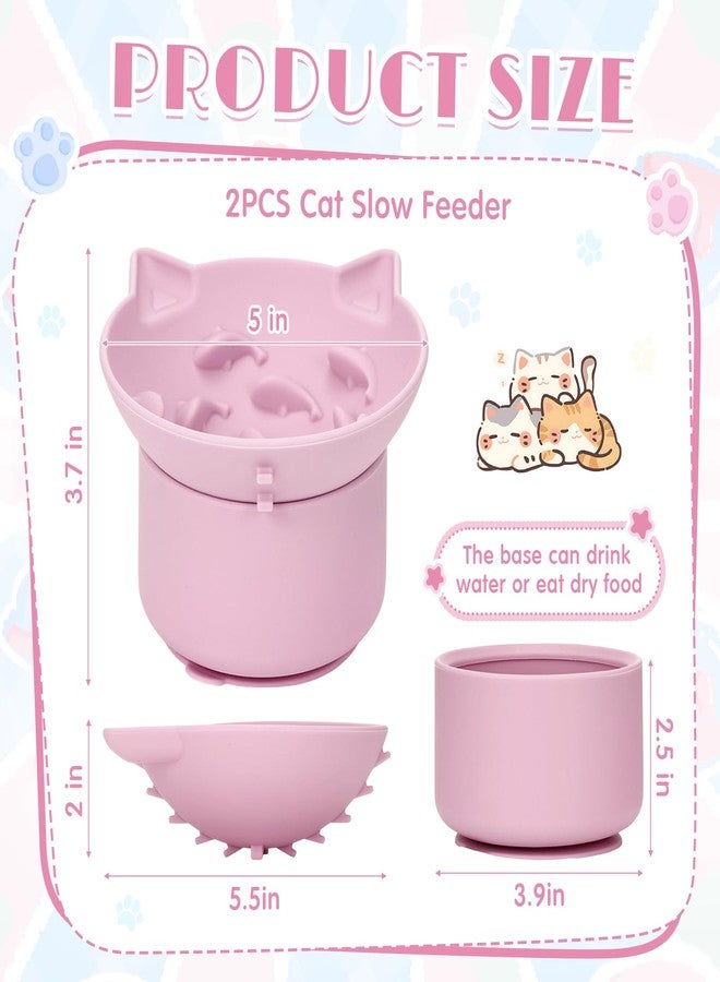 Funnymoom عبوة من قطعتين من أوعية الطعام البطيء المصنوعة من السيليكون من Funnymoom، وعاء طعام مرتفع للقطط مناسب للطعام الجاف والرطب، تصميم مائل بقاعدة مانعة للانزلاق، زاوية قابلة للتعديل للحيوانات الأليفة (وردي وأزرق) - Image 2